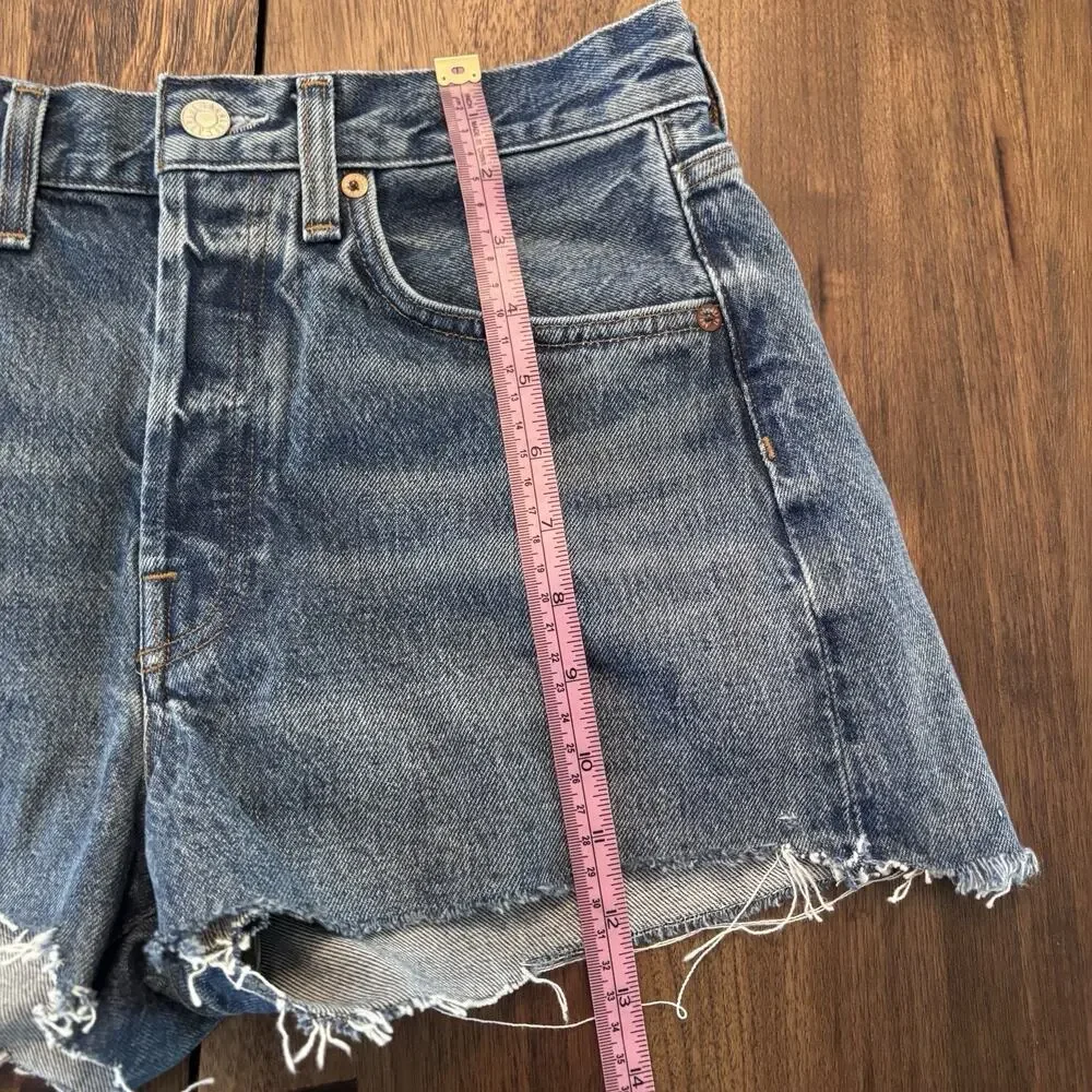 AGOLDE Parker High Waist Distressed Denim Cut Off Shorts Med Wash Blue Size 25